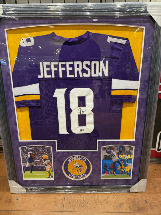 Minnesota Vikings Justin Jefferson signed custom jersey custom framed BAS Coa