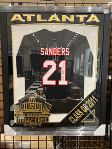 Atlanta Falcons Deion Sanders Hand Signed Autographed Custom Black Jersey Pro Football Hall of Fame Exclusive Framing Includes JSA COA