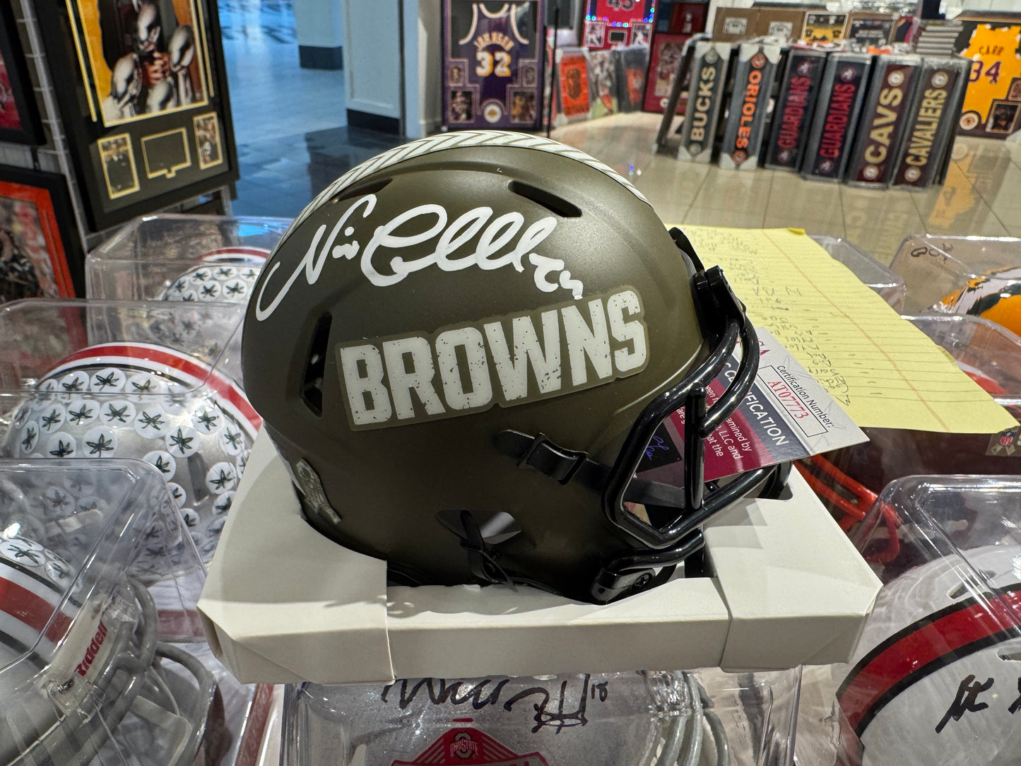Cleveland Browns Nick Chubb Hand Signed Autographed STS Mini Helmet JSA COA