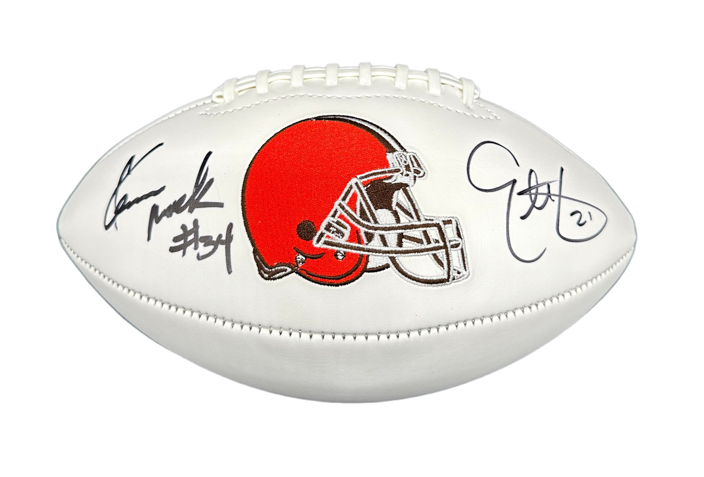 Cleveland Browns Kevin Mack Ernest Byner Dual Hand Signed Autographed White Panel Football with JSA COA