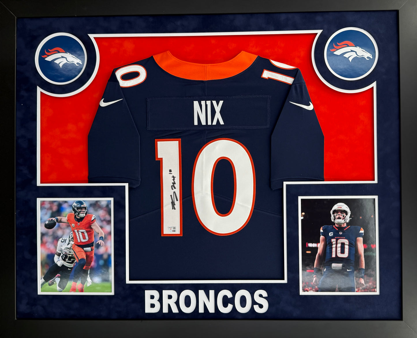 Bo Nix Signed Autographed Denver Broncos Authentic Nike Jersey Custom Framed Fanatics COA