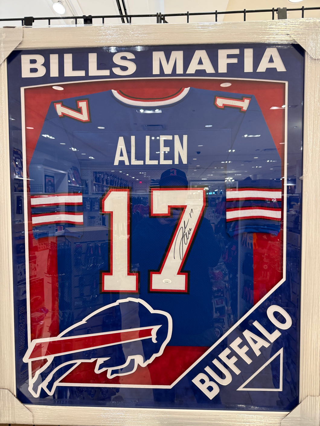 Buffalo Bills Josh Allen Hand Signed Autographed Custom Blue Jersey Framed with Suede Matting, XL 3D Logo, & Cutout Lettering Includes JSA COA