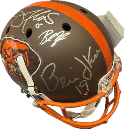 Cleveland Browns Bernie Kosar & Baker Mayfield Dual Hand Signed Autographed Custom Dawg Logo Full Size Authentic Helmet with JSA & BECKETT COA
