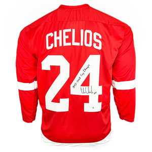 Detroit Red Chris Chelios Signed Jersey 2002 2008 Champs Inscription Beckett COA