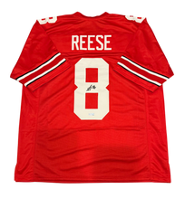 Load image into Gallery viewer, Arvell Reese Signed Autographed Ohio State Buckeyes Red Custom Jersey Prime Time Witness COA