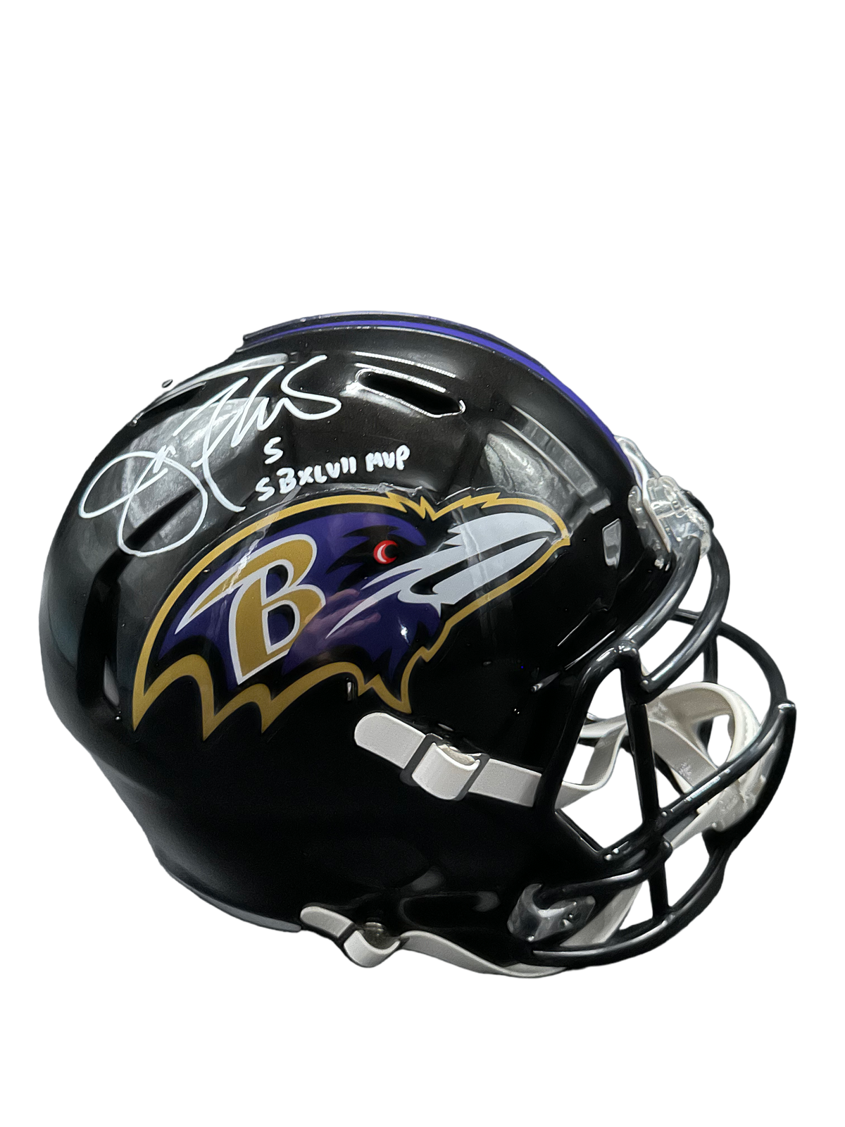 Baltimore Ravens Joe Flacco Hand Signed Autographed Full-Size Replica Helmet with SB XLVII MVP Inscription Includes JSA COA