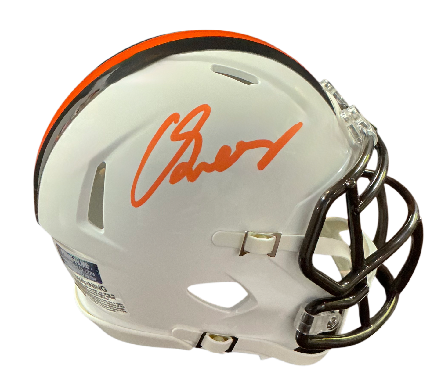Carson Schwesinger Signed Autographed Cleveland Browns White Alternate Mini Helmet Signed in Orange includes COA