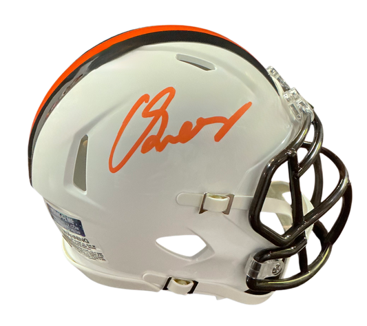 Carson Schwesinger Signed Autographed Cleveland Browns White Alternate Mini Helmet Signed in Orange includes COA