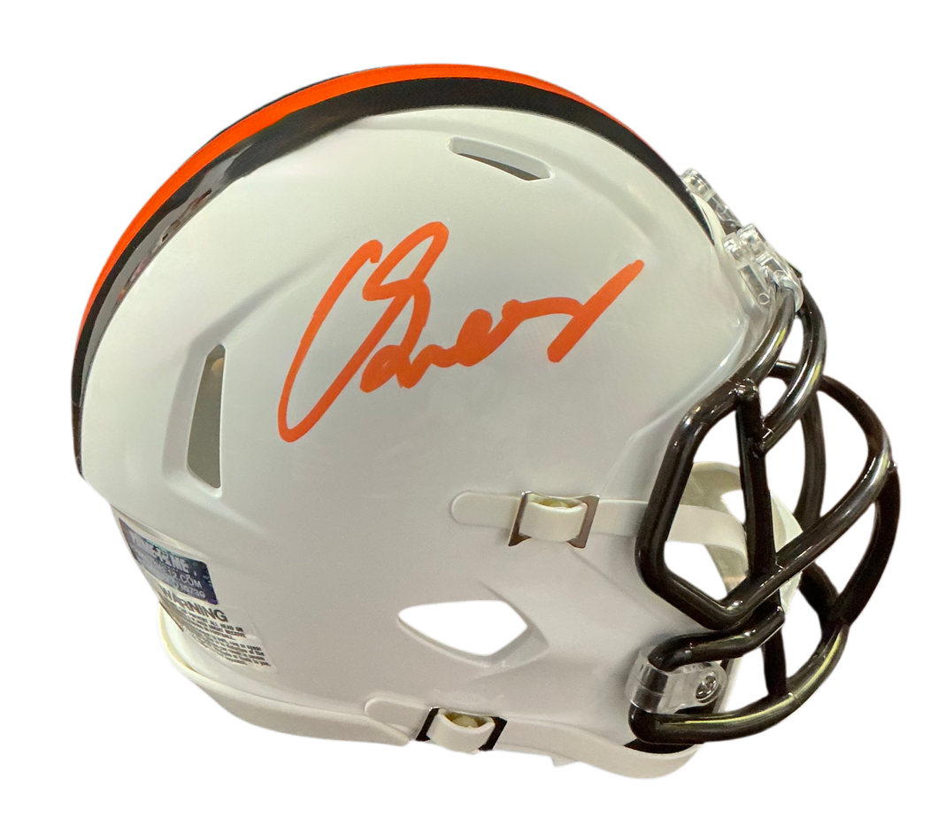 Carson Schwesinger Signed Autographed Cleveland Browns White Alternate Mini Helmet Signed in Orange includes COA