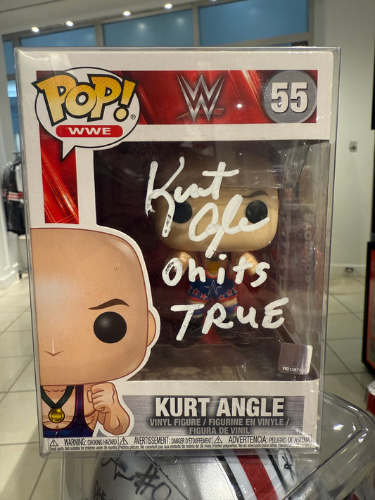 WWE Kurt Angle Hand Signed Autographed Funko Pop with “oh it’s true” inscription JSA COA