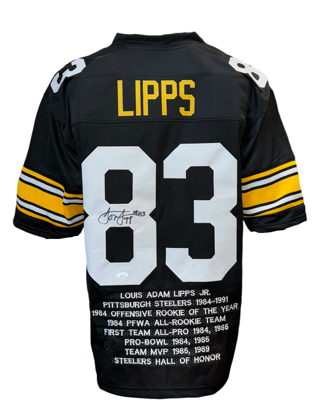 Pittsburgh Steelers Louis Lipps Jr Hand Signed Autographed Career Achievements Custom Black Stat Jersey with JSA COA