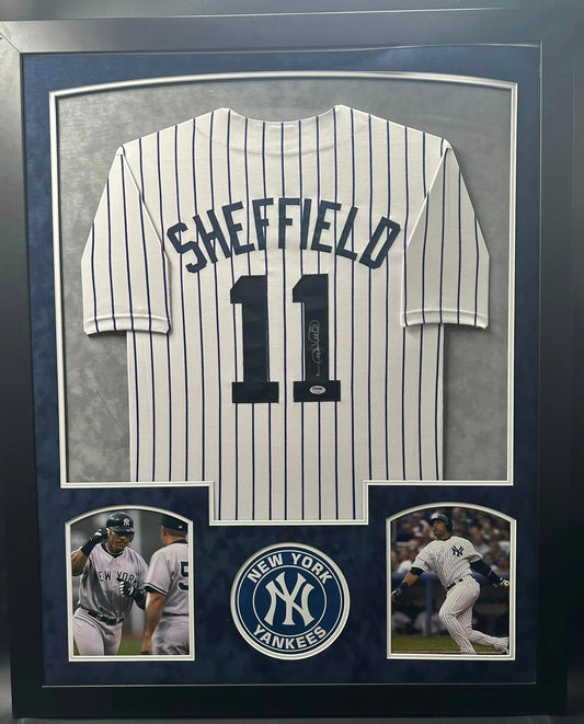 New York Yankees Gary Sheffield Hand Signed Autographed Custom Pin Striped Jersey Framed & Suede Matted with PSA COA