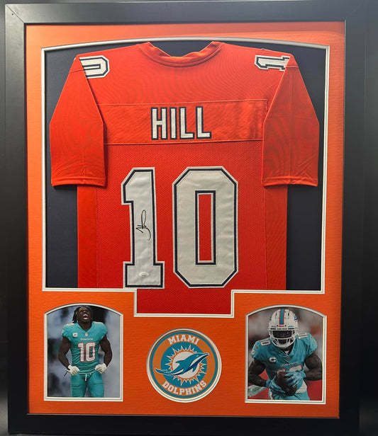 Miami Dolphins Tyreek Hill Hand Signed Autographed Custom Orange Jersey Framed & Matted with JSA COA