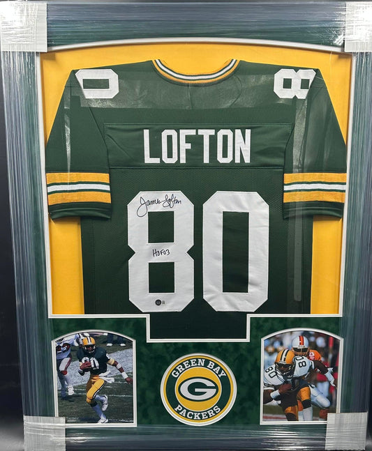 Green Bay Packers James Lofton Hand Signed Autographed Custom Green Jersey with HOF 03 Inscription Framed & Suede Matted with BECKETT COA