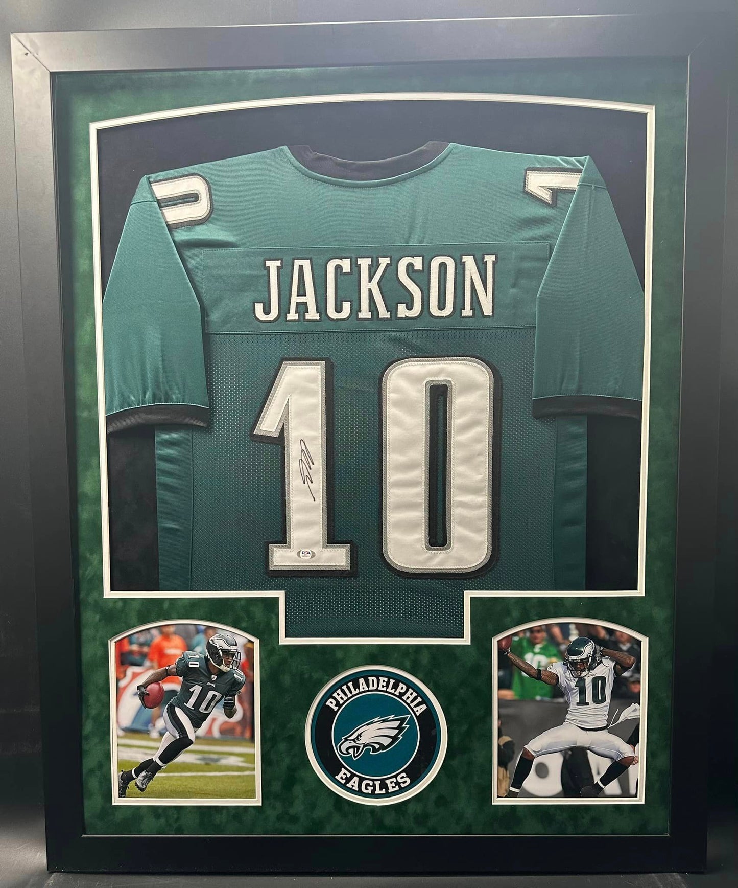 Philadelphia Eagles DeSean Jackson Hand Signed Autographed Custom Green Jersey Framed & Suede Matted with PSA COA