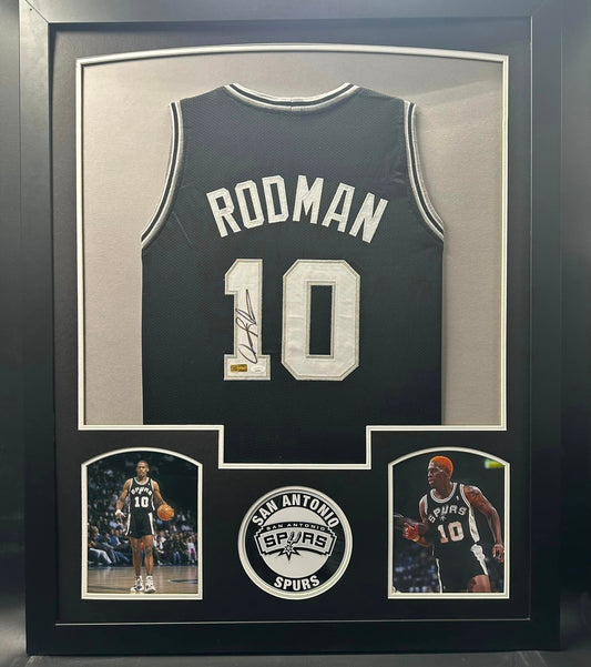 San Antonio Spurs Dennis Rodman Hand Signed Autographed Custom Black Jersey Framed & Matted with JSA COA