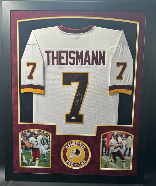 Washington Redskins Joe Theismann Hand Signed Autographed Custom White Jersey with 83 MVP Inscription Framed & Suede Matted with JSA COA