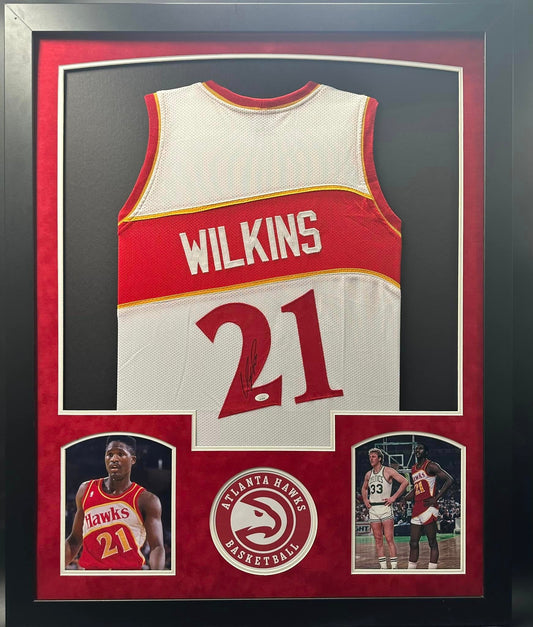 Atlanta Hawks Dominique Wilkins Hand Signed Autographed Custom Jersey Framed & Suede Matted with JSA COA