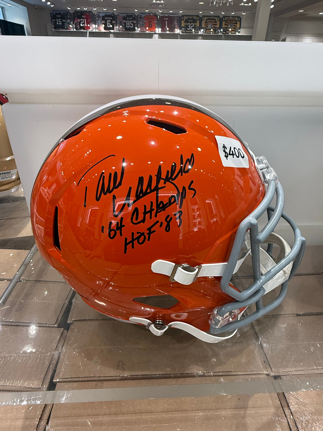 Cleveland Browns Paul Warfield Signed Autographed Full Size Speed Rep Helmet with ‘64 Champs & HOF ‘83 inscriptions includes JSA Witness COA
