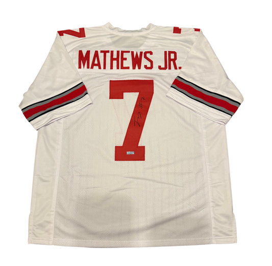 Jermaine Mathews Jr. Signed Autographed Ohio State Buckeyes White Custom Jersey Primetime Witness COA