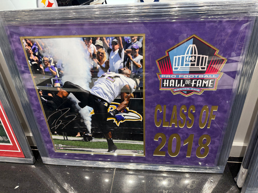 Baltimore Ravens Ray Lewis Hand Signed Autographed 16x20 Photo Pro Football Hall of Fame Exclusive Framing Includes Beckett COA