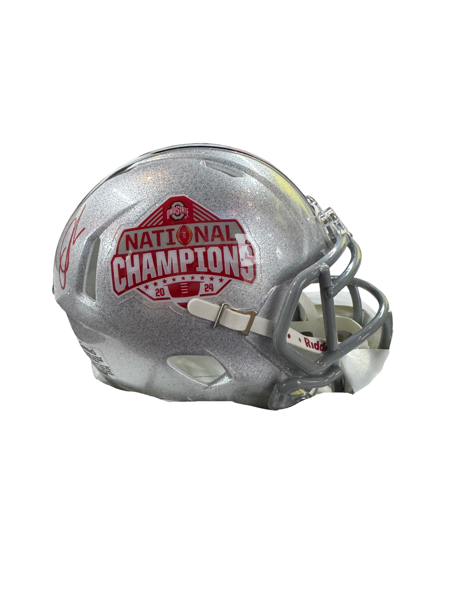 The Ohio State University Buckeyes Quinshon Judkins Hand Signed Autographed 2024 National Championship Mini Helmet Signed in Red includes SWAU COA
