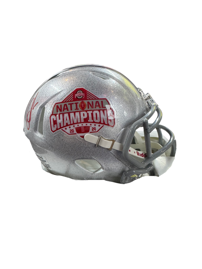 The Ohio State University Buckeyes Quinshon Judkins Hand Signed Autographed 2024 National Championship Mini Helmet Signed in Red includes SWAU COA