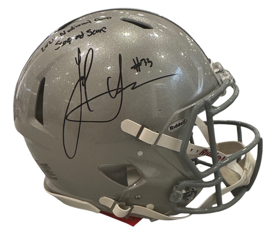 Ohio State Buckeyes Jack Sawyer Hand Signed Autographed Full Size Replica Helmet With “2024 National Champ Scoop and Score” Swau COA