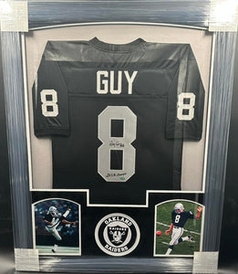 Oakland Raiders Ray Guy Signed Jersey with 3x S.B. Champs Inscription Framed & Suede Matted with COA