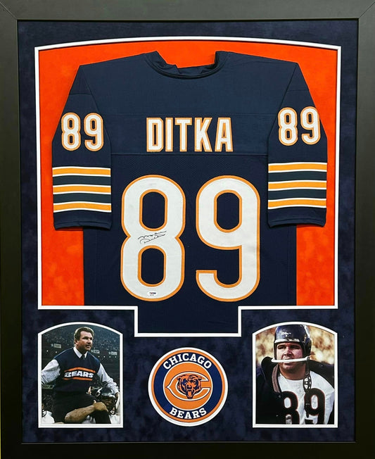 Chicago Bears Mike Ditka Hand Signed Autographed Custom Blue Jersey Framed & Matted with PSA COA