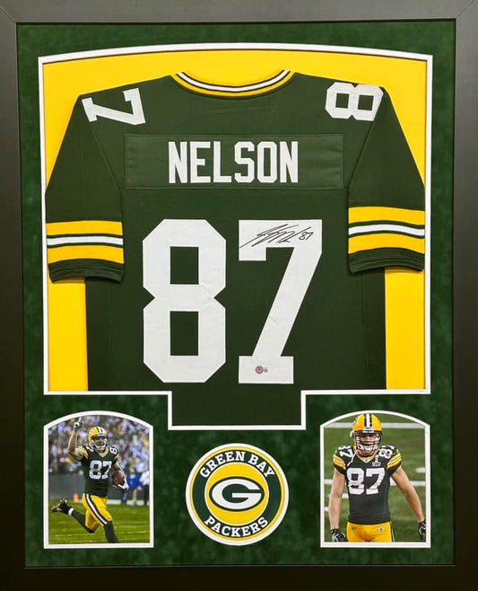 Green Bay Packers Jordy Nelson Hand Signed Autographed Custom Green Jersey Framed & Matted with Beckett COA