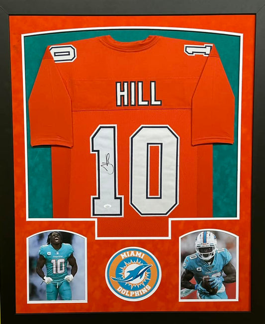 Miami Dolphins Tyreek Hill Hand Signed Autographed Custom Orange Jersey Framed & Double Suede Matted with JSA COA