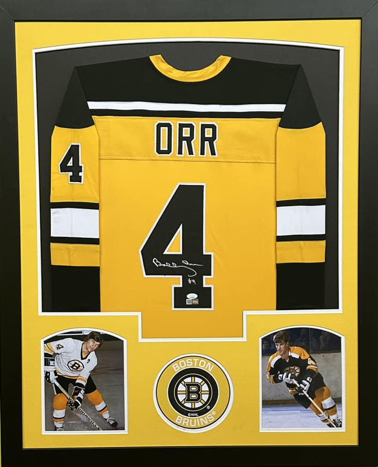 Boston Bruins ORR Hand Signed Autographed Gold Jersey Framed & Matted with JSA COA + Player Cert