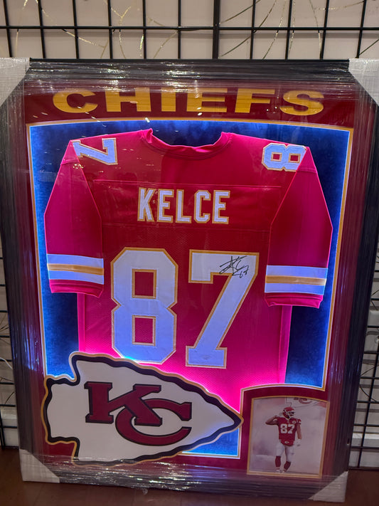 Kansas City Chiefs Travis Kelce Signed Autographed Jersey Custom Framed JSA COA