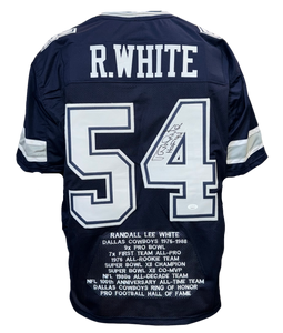 Dallas Cowboys Randy Navy Hand Signed Autographed Career Achievements Custom Stat Jersey with JSA COA