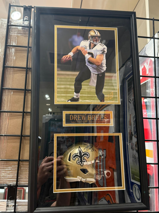 New Orleans Saints Drew Brees signed mini helmet custom framed BAS COA