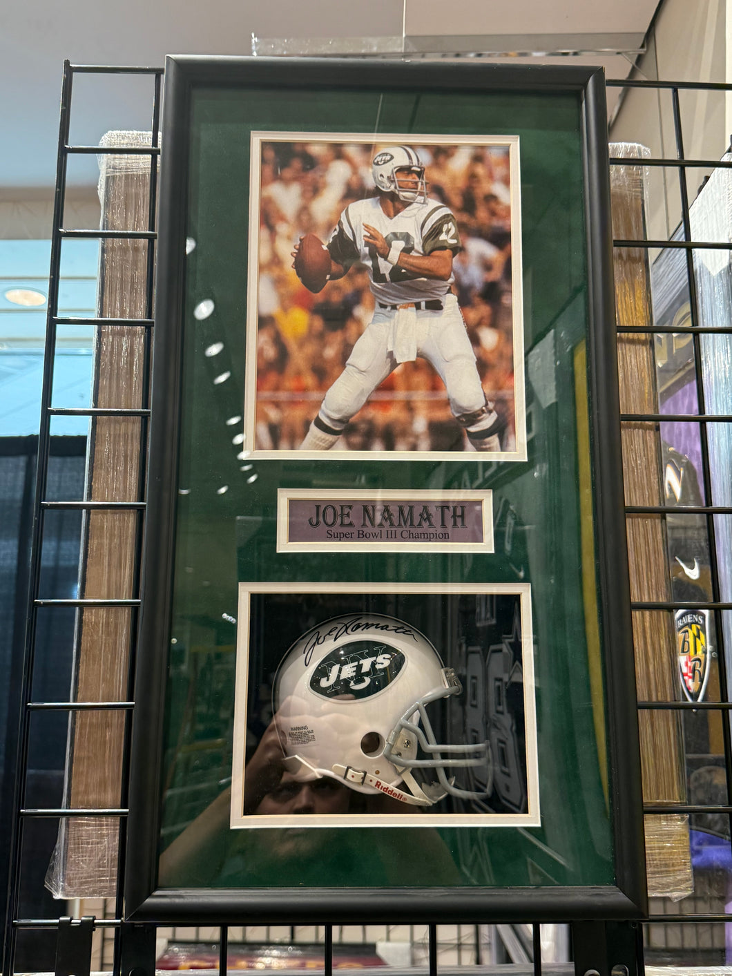 New York Jets Joe Namath Signed Autographed Mini Helmet Shadow box COA