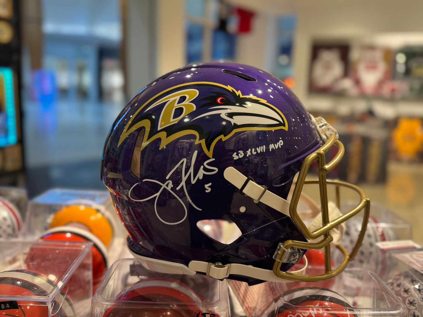Baltimore Ravens Joe Flacco Hand Signed Autographed Full-Size Replica Helmet with SB XLVII MVP Inscription Includes JSA COA