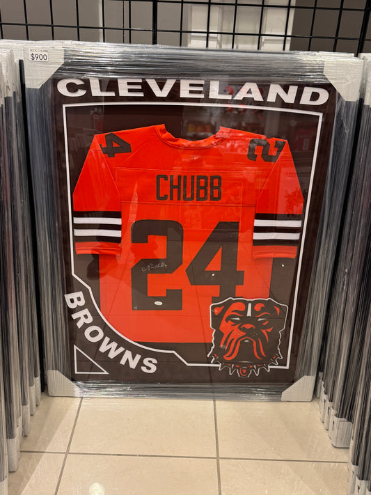 Cleveland Browns Nick Chubb Hand Signed Autographed Jersey Custom Framed JSA COA