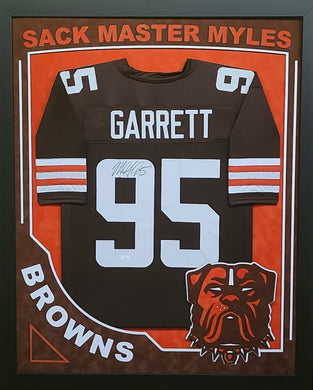 Cleveland Browns Myles Garrett Signed and Framed Jersey With Double Suede And XL Logo JSA COA