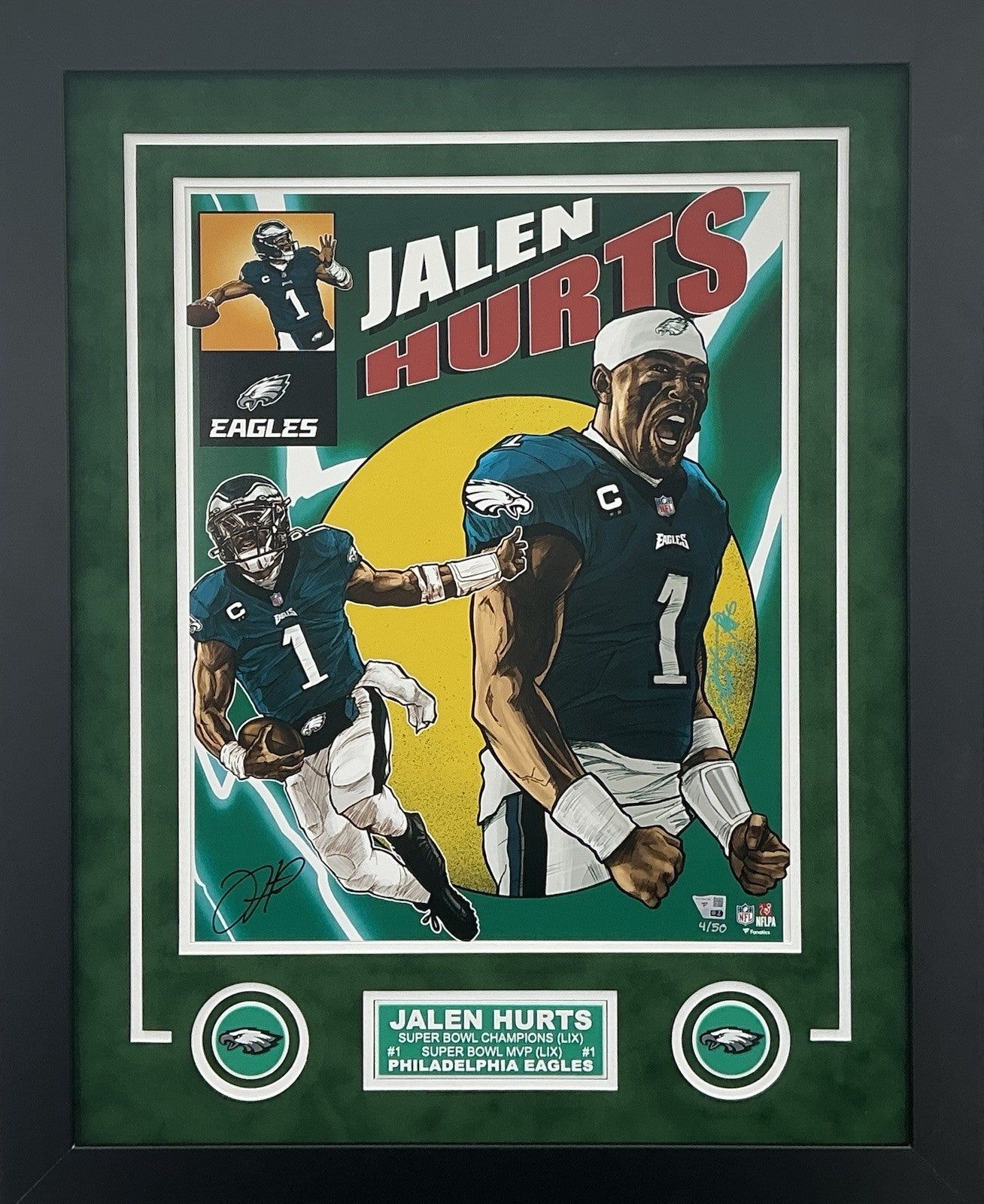 Jalen Hurts Signed Autographed Eagles 16x20 Photo Custom Framed Fanatics COA