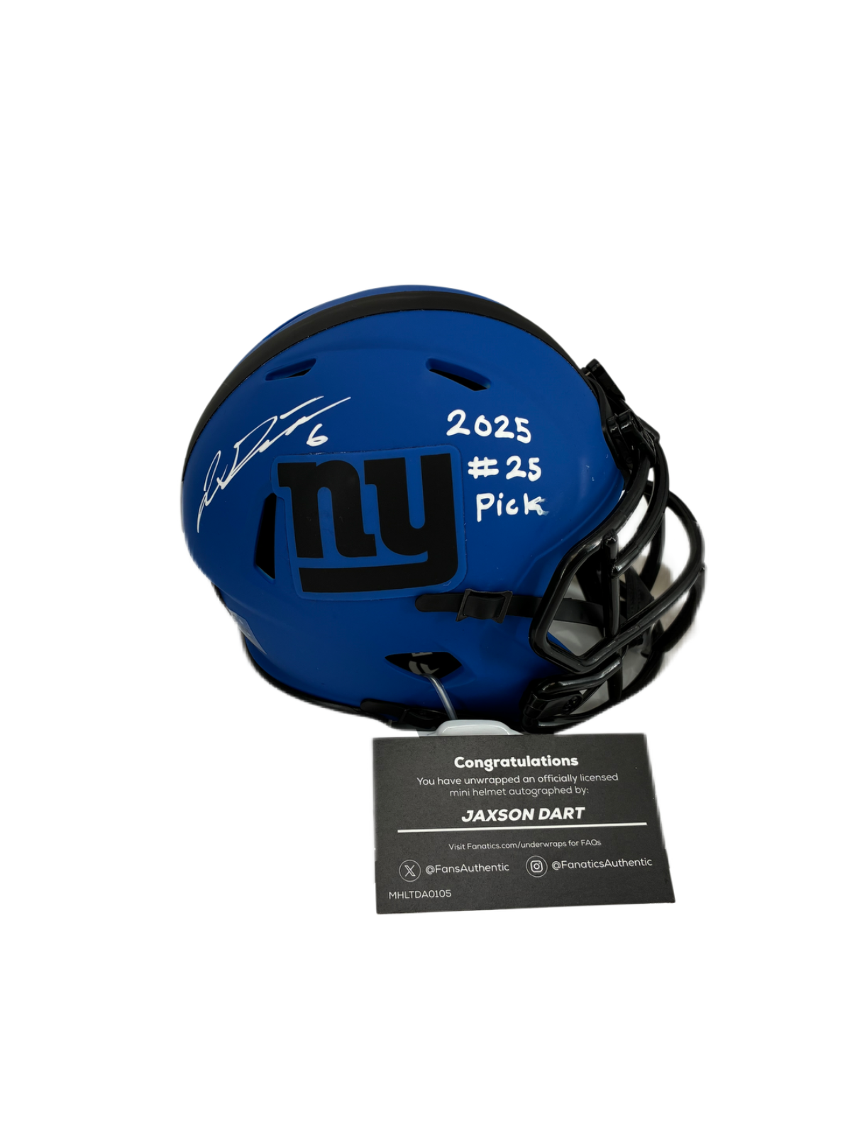 Jaxson Dart New York Giants Autographed Riddell Rave Speed Mini Helmet