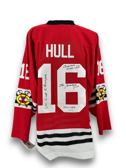 Bobby Hull Signed Autographed Inscribed Blackhawks NHL Jersey PSA