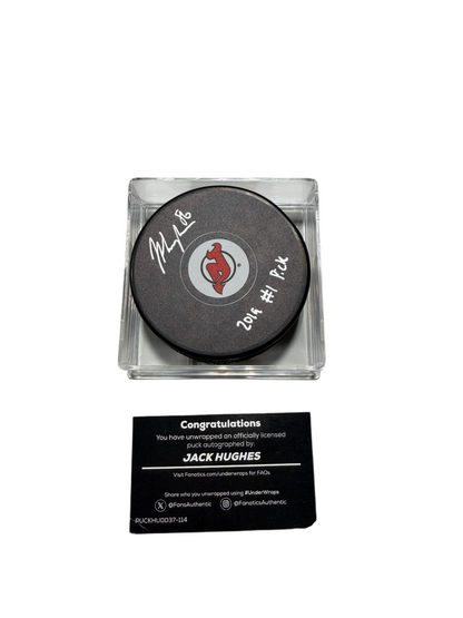 Jack Hughes Signed Autographed Puck NHL Devils Fanatics UnderWraps