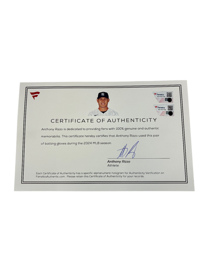 Anthony Rizzo Signed Autographed Yankees 2024 Game Used Batting Gloves Fanatics
