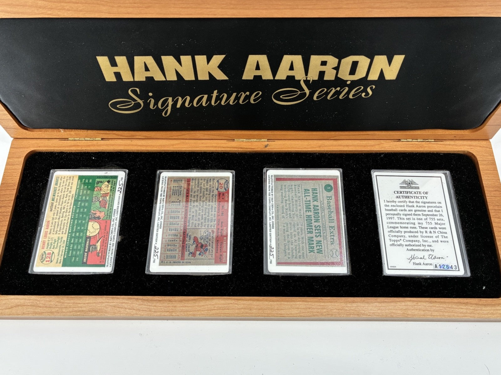 Hank Aaron Signature Series Porcelain Baseball Card Collection with COA Letter