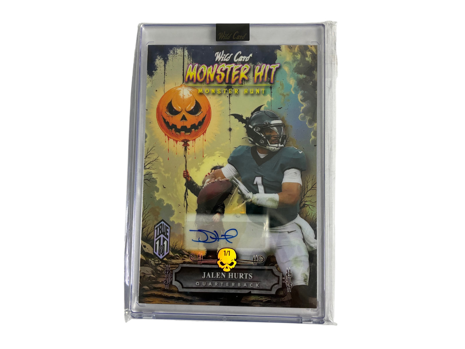 Jalen Hurts Eagles Wild Card Monster Hunt Monster Hit Oversized Auto TRUE 1/1