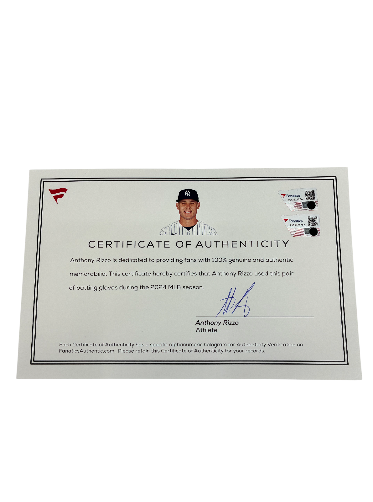 Anthony Rizzo Signed Autographed Yankees 2024 Season Used Gloves Fanatics