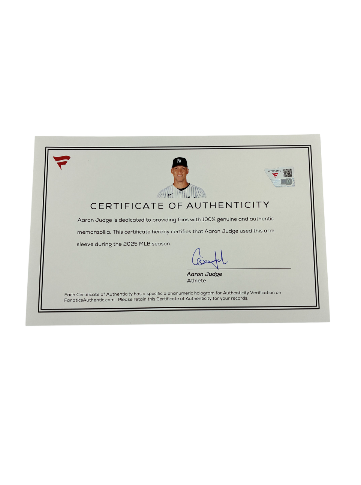 Aaron Judge Yankees Game Used 2025 Jordan Arm Sleeve Fanatics Authentic