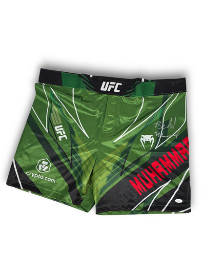 Belal Muhammad Signed Autographed Custom Green MMA Fight Trunks JSA COA